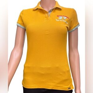 Women's Mustard 3 button placket Cotton short sleeve Polo Shirt XS